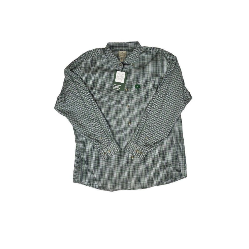 NWT LL Bean Blue/Green 100% Cotton Plaid Button Down Long Sleeve Men's Sz XL